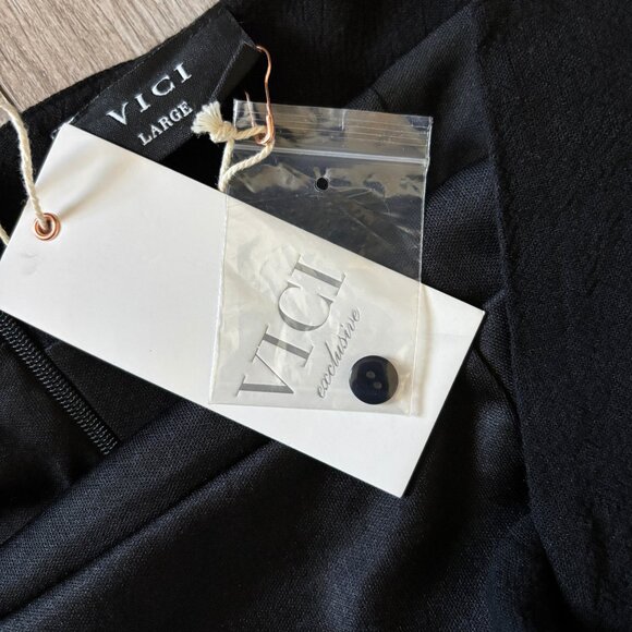 VICI Ruched Black Linen-Like Halter Maxi Dress Womens Large Formal Wedding Guest - Picture 9 of 16